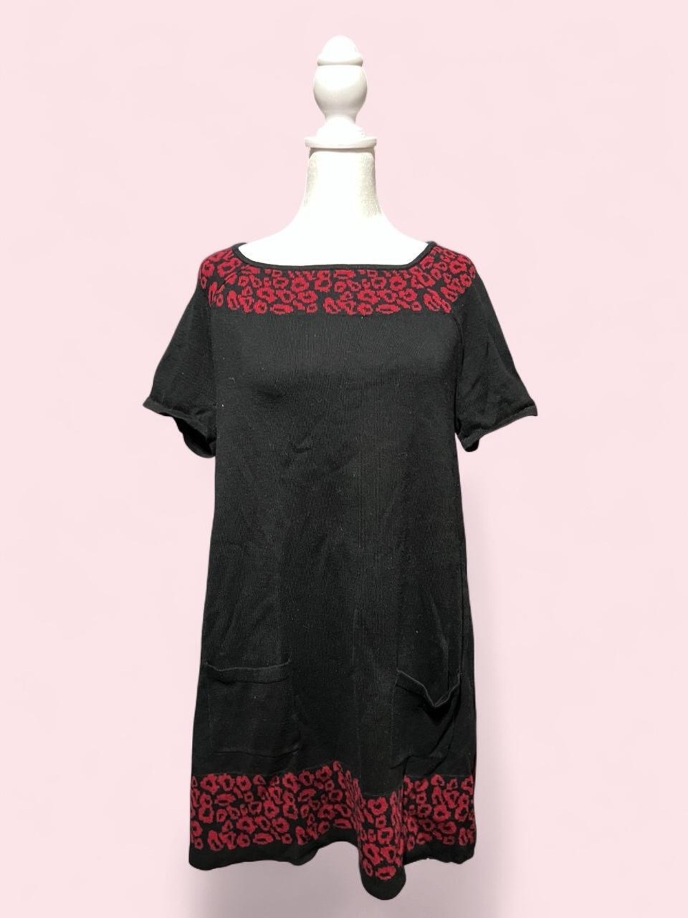 Small Black Dress with Red Leopard Trim